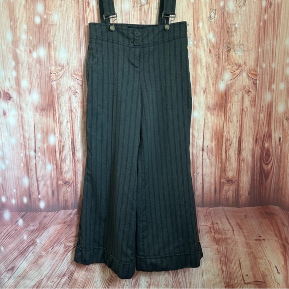 Vintage Y2K Forever 21 Gray Pinstripe Wide Leg Suspender Dress Pants - Picture 4 of 14